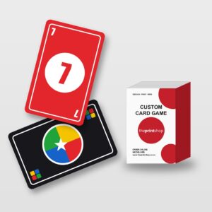 Custom colour-match card game deck with printed tuck box